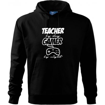 Teacher by Day Gamer by Night Mikina Cape s kapucí Černá – Zboží Mobilmania