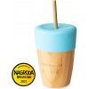 Dětská láhev a učící hrnek Eco Rascals bambusový kelímek se silikonovým víčkem a slámkou modrá 240 ml