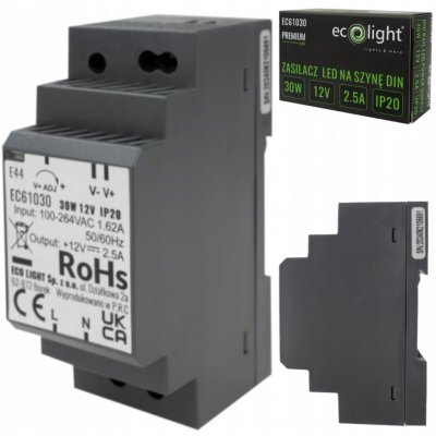 Eco Light Napájecí zdroj na DIN lištu 12V 30W 2,5A pro IP20 PREMIUM LED pásek EC61030 – Zboží Mobilmania