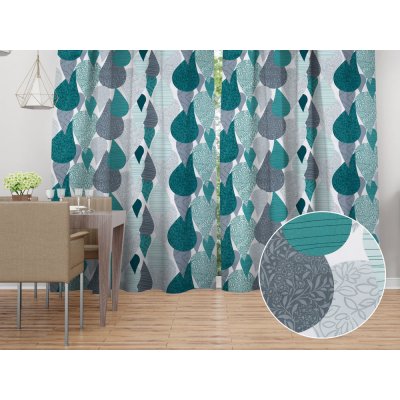 Biante Bavlněný závěs Sandra SA-444 Šedo-petrolejové kapky s ornamenty 150x170 cm – Sleviste.cz