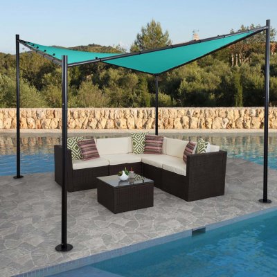 Mendler Pergola HWC-A41, markýza pro zahradní altán, robustní 6cm ocelový rám 4x4m tyrkysová – Zboží Mobilmania