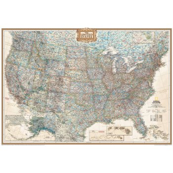 National Geographic USA - nástěnná mapa Executive 91 x 61 cm Varianta: bez rámu v tubusu, Provedení: laminovaná mapa v lištách