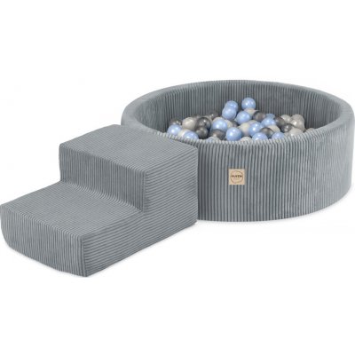 Plush Nest suchý bazén kulatý šedý 90 x 30 cm s herním prvkem schůdky + 200 míčků – Hledejceny.cz