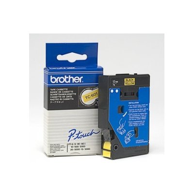 Brother TC-601 černý tisk / žlutý podklad originální páska 12 mm x 7,7 m – Zboží Mobilmania