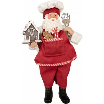 Vánoční dekorace Santa v zástěře s perníkovou chaloupkou - 16*9*26 cm - Clayre & Eef – Hledejceny.cz