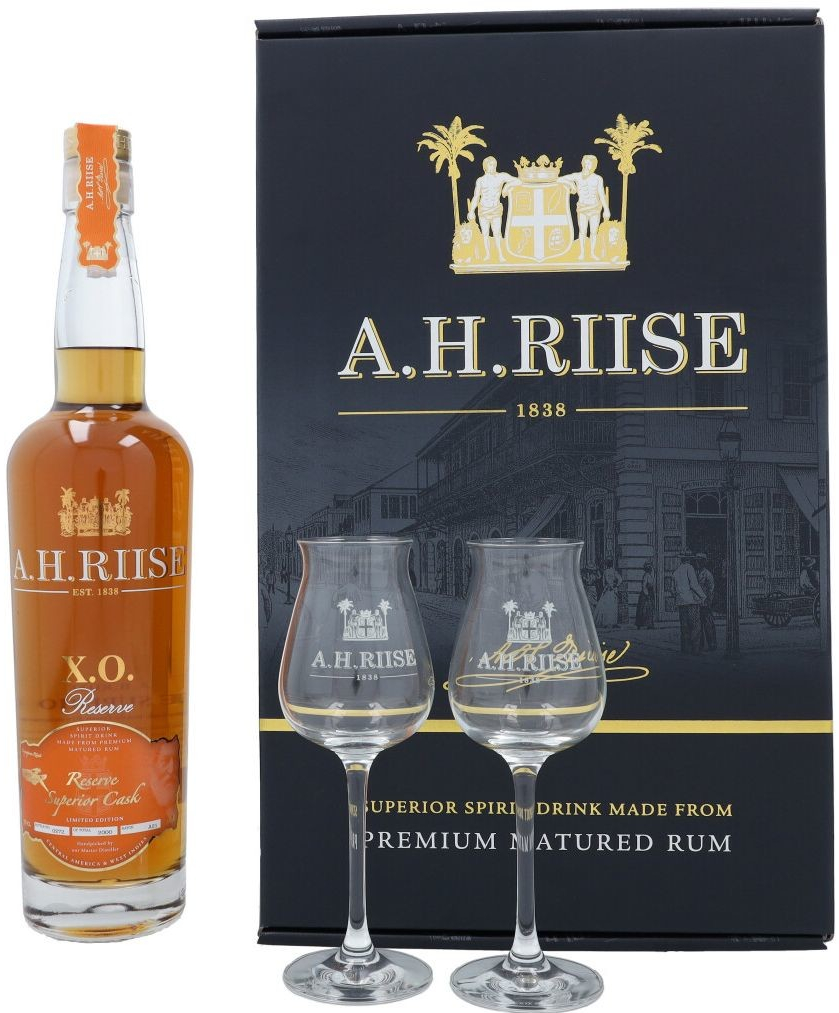 A.H. Riise XO Ambre d'Or 42% 0,7 l (dárkové balení 2 sklenice)