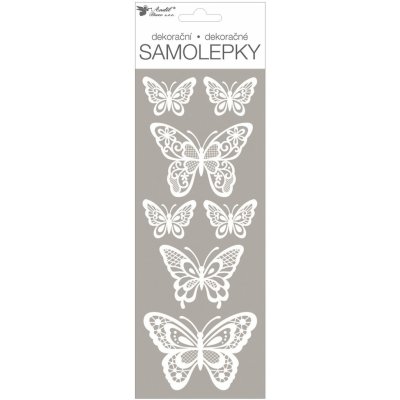 Anděl Samolepky bílé s glitry 11 x 30 cm motýli 15048