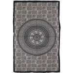Sanu Babu přehoz na postel s tiskem Mandala sloni béžový černý tisk 202 x 140 cm – Zboží Mobilmania