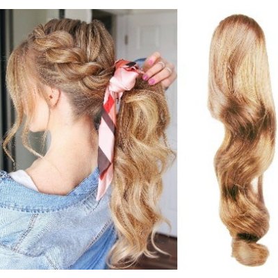 Clip in příčesek culík / cop 100% japonský kanekalon 60cm vlnitý přírodní/světlejší blond – Hledejceny.cz