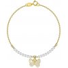 Náramek Šperky eshop stříbrný náramek ve zlatě motýl s kubickými zirkony syntetické perly AA05.15