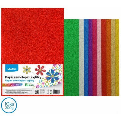Papír barevný Luma A4, Bio Glitr samolepící, mix 10ks – Zbozi.Blesk.cz