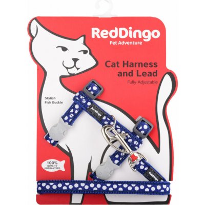 Red Dingo postroj s vodítkem pro kočky White Spots on Navy 12 mm – Sleviste.cz