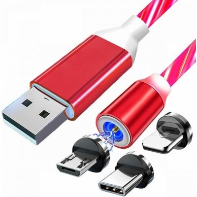 Magnetický nabíjecí USB kabel s LED podsvícením, 3v1, 1m, červený KAXL | Zboží Auto