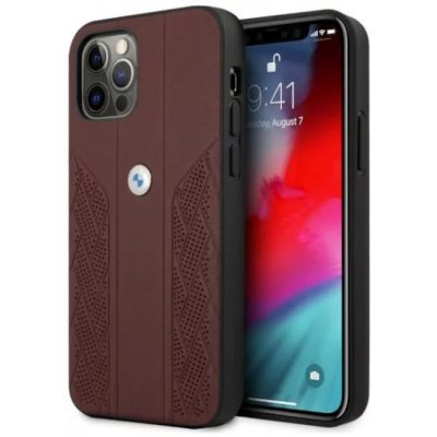 Pouzdro BMW iPhone 12 Pro Max red hardcase Leather Curve Perforate (