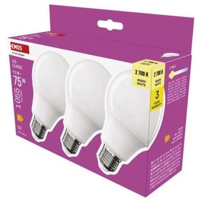 Emos LED žárovka Classic A60 E27 9,5 W 75 W 1055 lm teplá bílá ZQ5E51.3 – Hledejceny.cz
