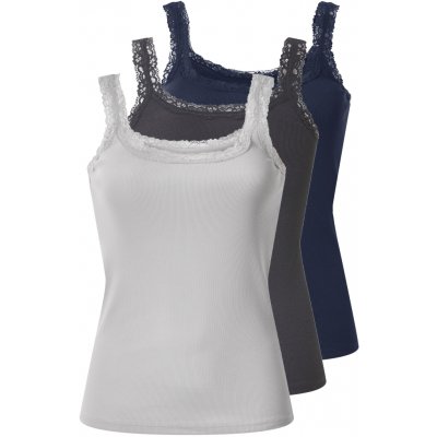 esmara dámský vroubkovaný top s krajkou 3 ks navy modrá / tmavě šedá / světle šedá – Hledejceny.cz