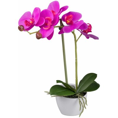 Gasper Umělá orchidej v bílém melaminovém květináči, 33 cm, fialová