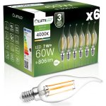 Lumiled 6x LED žárovka E14 7W = 60W 4000K Svíčka FILAMENT – Hledejceny.cz