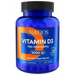 Natios Vitamin D3, Vysoce vstřebatelný, 5000 IU, 250 softgel kapslí