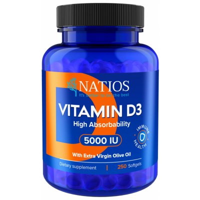 Natios Vitamin D3, Vysoce vstřebatelný, 5000 IU, 250 softgel kapslí – Zboží Mobilmania