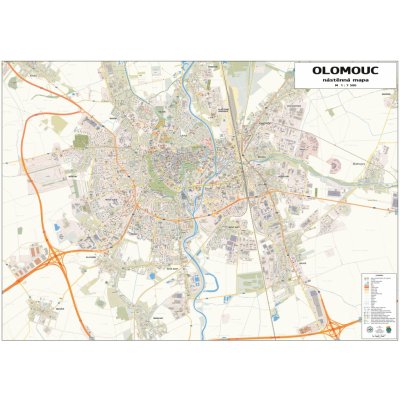 Excart Maps Olomouc - nástěnná mapa 140 x 100 cm Varianta: bez rámu v tubusu, Provedení: laminovaná mapa v lištách – Zboží Mobilmania