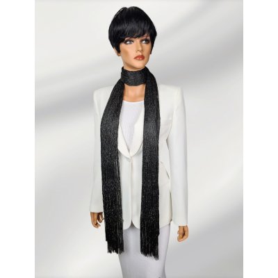 Classic Scarf dámská černá dlouhá šála s třásněmi a zlatou nití – Zboží Dáma