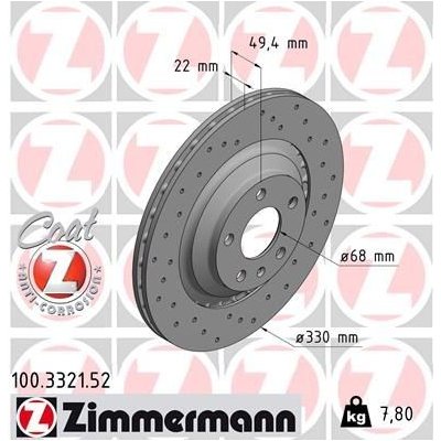 Brzdový kotouč ZIMMERMANN 100.3321.52 | Zboží Auto