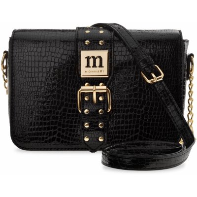 Monnari společenská lakovaná dámská kabelka elegantní postbag z kůže croco malá kabelka s řetízkem a jetemami černá – Zboží Mobilmania