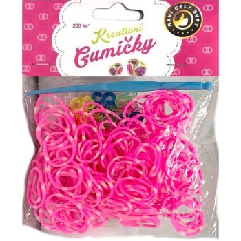 Loom Bands pletací gumičky pruhované růžovobílé 200ks + háček