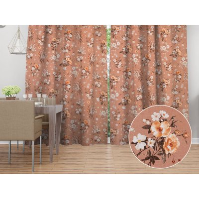 Biante Bavlněný závěs Sandra SA-738 Růže a konvalinky na hnědorůžovém 150x200 cm – Hledejceny.cz