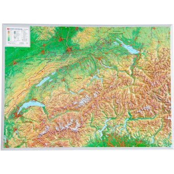 Georelief Švýcarsko - plastická mapa 80 x 60 cm Varianta: bez rámu, Provedení: plastická mapa
