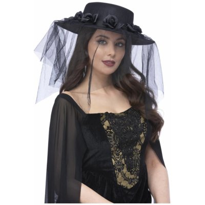 Černý klobouk vdova se závojem – Zboží Mobilmania