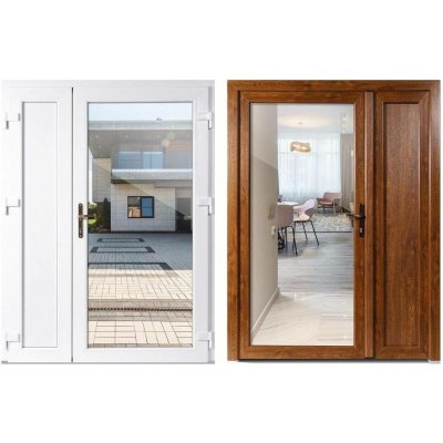 OknaDvereNaMiru.cz Dvoukřídlé vchodové dveře Celoprosklené čiré sklo + plný panel zlatý dub-bílá pravé 130 x 200 cm – Hledejceny.cz