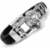 Náramek Steel Jewelry pánský černý kožený náramek s kombinací chirurgické oceli lev 231024