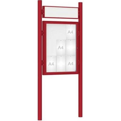 PROCITY Venkovní vitrína model 1000 9 x A4, červená, včetně sloupků a záhlaví | Zboží Auto