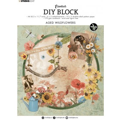 Aladine DIY Blok s výseky A4 Vintage polní květiny