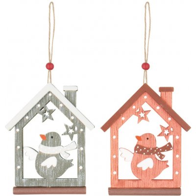 Anděl Přerov Domek s ptáčkem dřevěný 8 cm na pověšení – Zboží Dáma