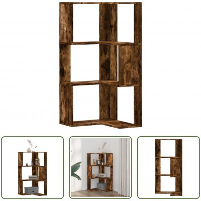 Rohová 3patrová knihovna kouřový dub 50x50x102 cm kompozit – Zbozi.Blesk.cz