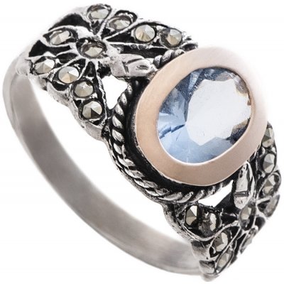 Zlatnictví Zlatíčko Stříbrný prsten s akvamarínem a markazity AF7863 – Zboží Mobilmania