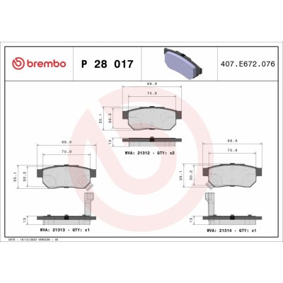 Sada brzdových destiček, kotoučová brzda BREMBO P 28 017