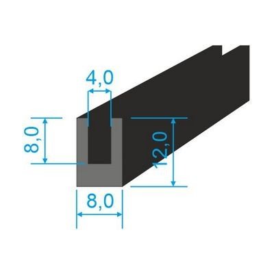 05381004 Pryžový profil tvaru "U", 12x8/4mm, 60°Sh, NBR, -40°C/+70°C, černý – Zbozi.Blesk.cz