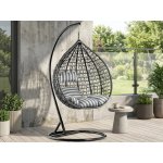 Textilomanie Černé závěsné křeslo KOKON se stojanem bílo-šedý polštář – Sleviste.cz