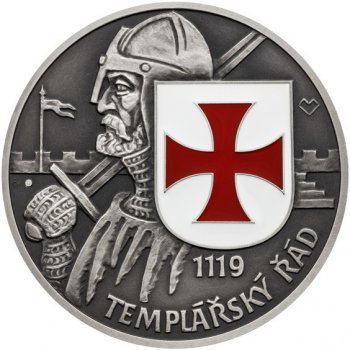 Česká mincovna Stříbrná medaile Rytířské řády Řád templářů stand patina/smalt 42 g