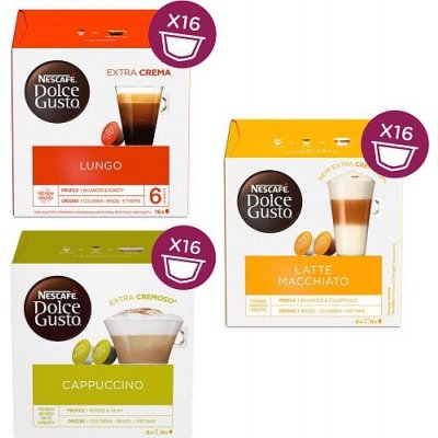 Nescafé Dolce Gusto Lungo Cappuccino Latte Macchiato kávové kapsle 3 x 16 ks – Zboží Mobilmania