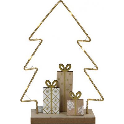 HIT Vánoční dekorace na dřevěném podstavci 7LED stromek a dárky 23cm – Hledejceny.cz