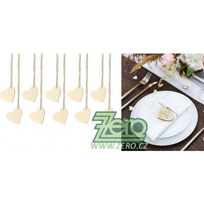 Jmenovka/visačka dřevěné srdce s provázkem (10 ks) - přírodní – Zboží Dáma