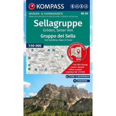 Sellagruppe, Gruppo di Sella, Gröden, Val Gardena, Seiser Alm, Alpe di Siusi (Kompass - 59) - turistická mapa – Hledejceny.cz