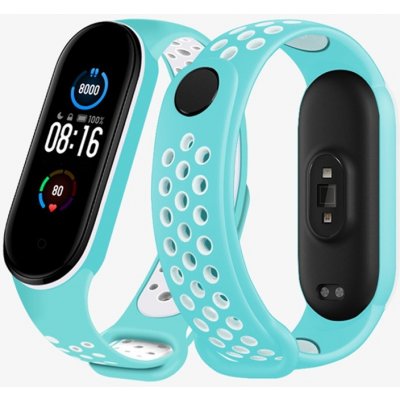 Xiaomi Mi Band 5/6 náhradní náramek Sportovní prodyšný perforovaný cyan-bílá MBSCZ-5SCYBI – Zboží Mobilmania