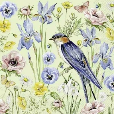 IHR Ideal Home Range Ubrousek 33x33cm Květy a ptáček na zelené – Zboží Dáma