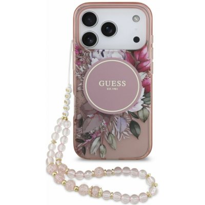 Guess IML Flowers Strap MagSafe Zadní Kryt pro iPhone 17 Pro Pink – Zbozi.Blesk.cz